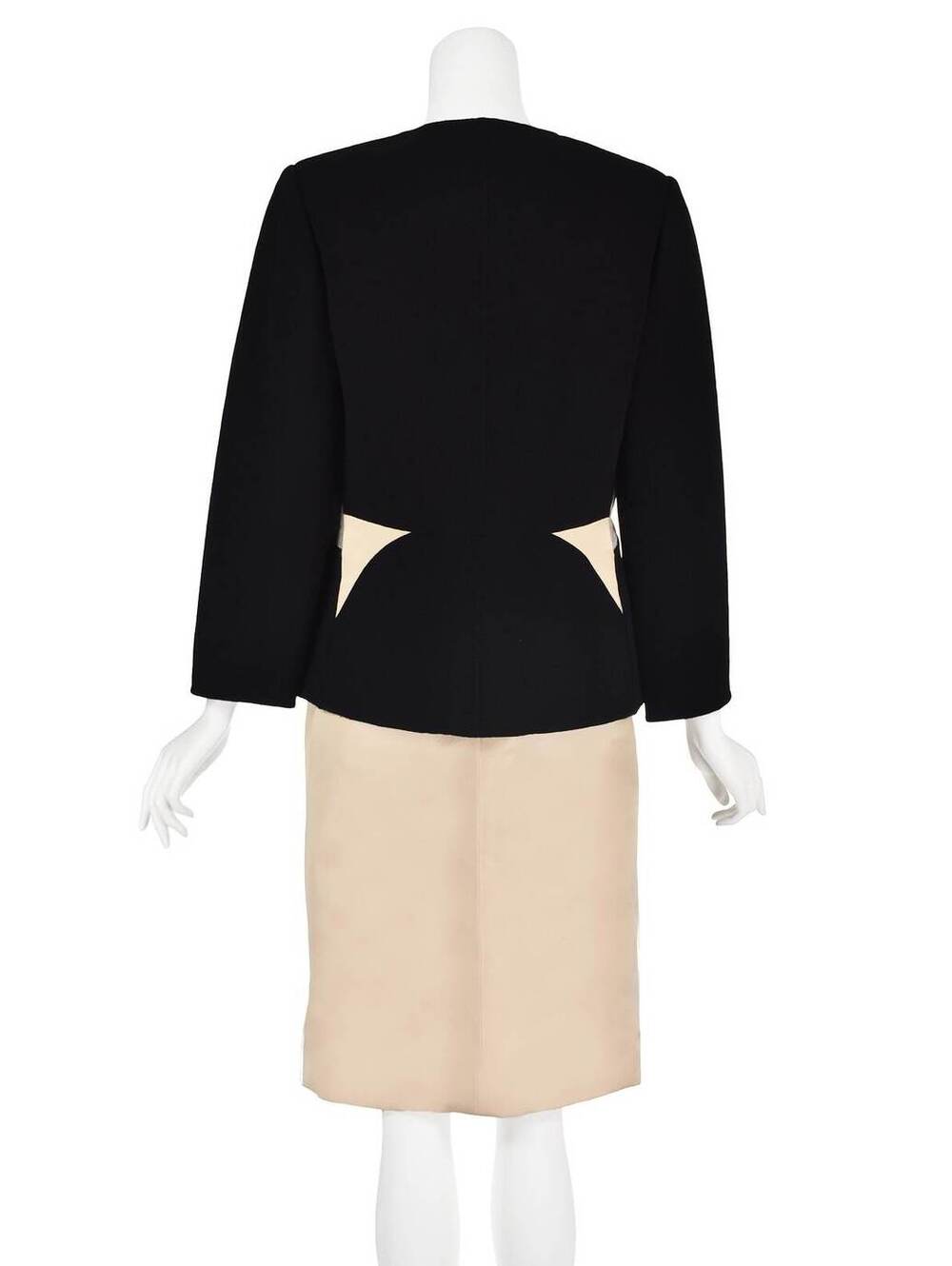 GEOFFREY BEENE Vintage Black Wool Jacket & Champagne Silk Skirt Suit, SZ10/12 - Picture 6 of 10